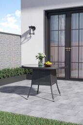 Garden Sanctuary 105cm Dia Round Wicker Tempered Glass Garden Table With Parasol Hole in Black - thumbnail 2