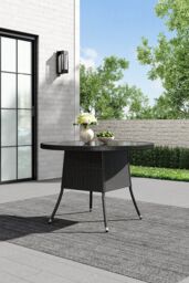 Garden Sanctuary 105cm Dia Round Wicker Tempered Glass Garden Table With Parasol Hole in Black - thumbnail 1