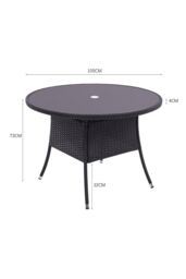 Garden Sanctuary 105cm Dia Round Wicker Tempered Glass Garden Table With Parasol Hole in Black - thumbnail 6