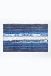 Homescapes Blue & White Stripe Cotton Bath Mat - thumbnail 1
