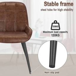 FORGEVIO Brown Pair Faux Leather Dining Chairs Metal Legs - thumbnail 4