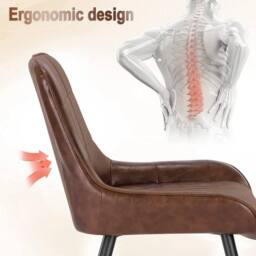 FORGEVIO Brown Pair Faux Leather Dining Chairs Metal Legs - thumbnail 3
