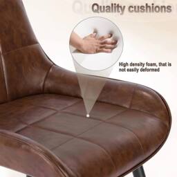 FORGEVIO Brown Pair Faux Leather Dining Chairs Metal Legs - thumbnail 2