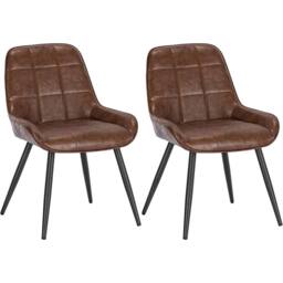 FORGEVIO Brown Pair Faux Leather Dining Chairs Metal Legs - thumbnail 1