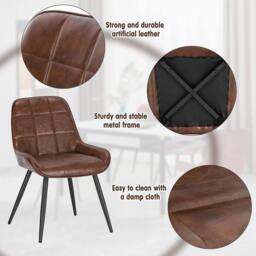 FORGEVIO Brown Pair Faux Leather Dining Chairs Metal Legs - thumbnail 5