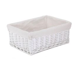 Red Hamper Medium White Wicker Cotton Lined Storage Basket - thumbnail 1