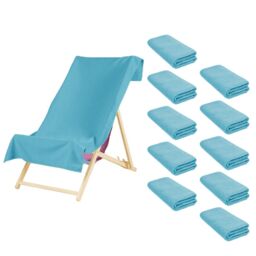 OHS 10 x Plain Microfiber Quick Dry Bath Beach Towel in Bright Blue