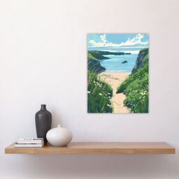 "Artery8 Barafundle Bay Seaside Spring Flowers Wales Beach Wall Art Print in Blue - Size: W24"" x H32""" - thumbnail 4