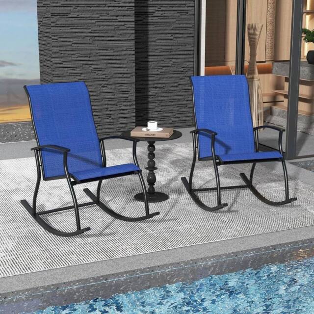 KORVIXA 2 Pcs Outdoor Rocking Chairs Patio in Blue - Size: 100 cm - image 1