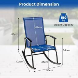 KORVIXA 2 Pcs Outdoor Rocking Chairs Patio in Blue - Size: 100 cm - thumbnail 2