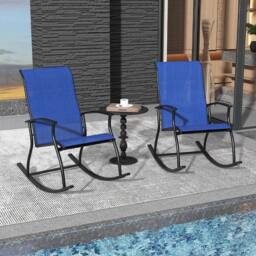 KORVIXA 2 Pcs Outdoor Rocking Chairs Patio in Blue - Size: 100 cm