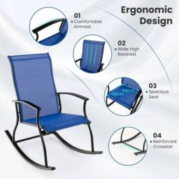 KORVIXA 2 Pcs Outdoor Rocking Chairs Patio in Blue - Size: 100 cm - thumbnail 5