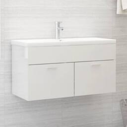 Berkfield Home Sink Cabinet High Gloss White 90x38.5x46 cm Engineered Wood - thumbnail 1