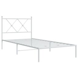 Berkfield Home Metal Bed Frame without Mattress with Headboard White 90x190cm - Size: 90x190 cm - thumbnail 3