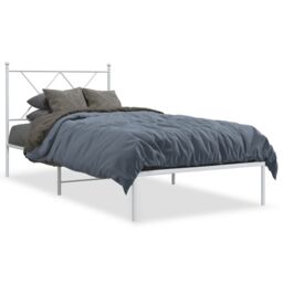 Berkfield Home Metal Bed Frame without Mattress with Headboard White 90x190cm - Size: 90x190 cm - thumbnail 2