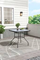 Garden Sanctuary Tempered Glass Wood Grain Garden Dining Table in Grey - Size: Small - thumbnail 1