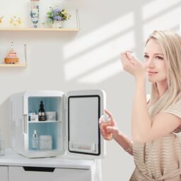 Costway 10 L Portable AC/DC Beauty Fridge w/ LED Mirror Thermoelectric Cooler/Warmer in White - thumbnail 2