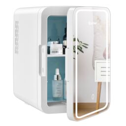 Costway 10 L Portable AC/DC Beauty Fridge w/ LED Mirror Thermoelectric Cooler/Warmer in White - thumbnail 1