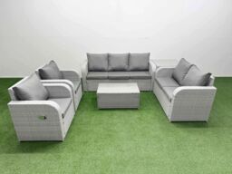 Fimous PE Rattan Garden Furniture Set Adjustable Chair Sofa Double Love Seat 2 Seater Sofa Lounge Set Oblong Coffee Table Side Table Light Grey - thumbnail 1