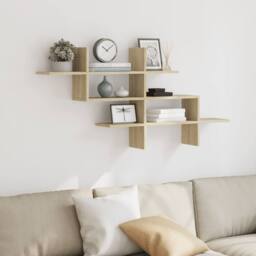 Berkfield Home Wall Shelf Sonoma Oak 124.5x18x60.5 cm Engineered Wood in Light Tan - thumbnail 3