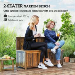 OUTSUNNY Wood Storage Bench for Patio, Outdoor Garden Seating, Brown - thumbnail 6