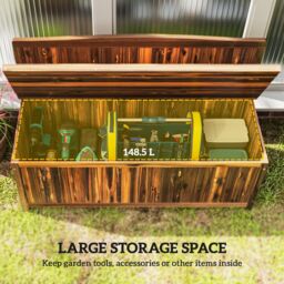 OUTSUNNY Wood Storage Bench for Patio, Outdoor Garden Seating, Brown - thumbnail 4