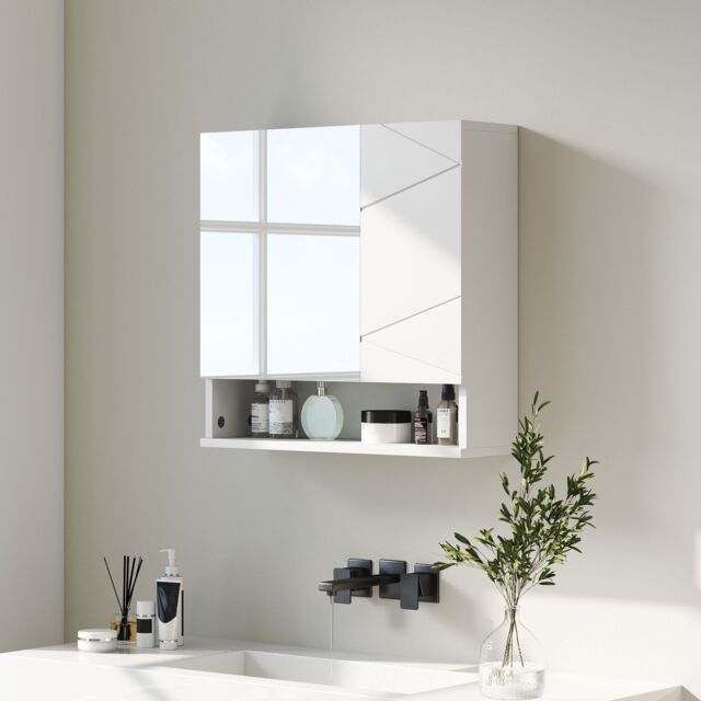 Kleankin Bathroom Mirror Cabinet with Adjustable Shelves 55W x 17D x 55Hcm White - image 1
