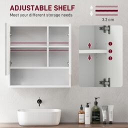 Kleankin Bathroom Mirror Cabinet with Adjustable Shelves 55W x 17D x 55Hcm White - thumbnail 5
