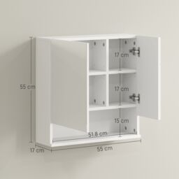 Kleankin Bathroom Mirror Cabinet with Adjustable Shelves 55W x 17D x 55Hcm White - thumbnail 3