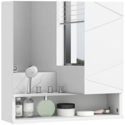Kleankin Bathroom Mirror Cabinet with Adjustable Shelves 55W x 17D x 55Hcm White - thumbnail 2
