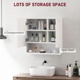Kleankin Bathroom Mirror Cabinet with Adjustable Shelves 55W x 17D x 55Hcm White - thumbnail 4