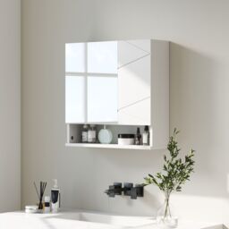 Kleankin Bathroom Mirror Cabinet with Adjustable Shelves 55W x 17D x 55Hcm White - thumbnail 1