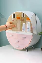 40CM High Round Transparent Cosmetic Display Box in Pink - thumbnail 3