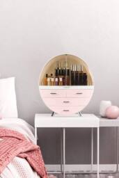 40CM High Round Transparent Cosmetic Display Box in Pink - thumbnail 5