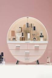 40CM High Round Transparent Cosmetic Display Box in Pink - thumbnail 2
