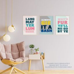 Wee Blue Coo Pack of 3 Scottish Sayings Good Wish Motivational Inspirational Expression Pastels Unframed Wall Art Living Room Prints Set in Blue - thumbnail 3