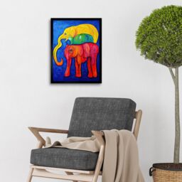 "Artery8 Wall Art Print Abstract Pop Art Surrealism Elephants Colourful Oil Art Framed in Black - Size: W12"" x H16""" - thumbnail 2