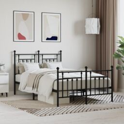 Berkfield Home Metal Bed Frame with Headboard & Footboard Black 120x190 cm Small Double