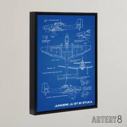 "Artery8 Junkers Ju 87 B1 Stuka Aircraft Blueprint Framed Canvas Wall Art Print in Blue - Size: W18"" x H24""" - thumbnail 2