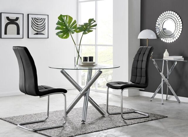 FurnitureboxUK Selina Round Glass Chrome Leg Dining Table & Murano Chairs in Black - Size: 4 Person - image 1