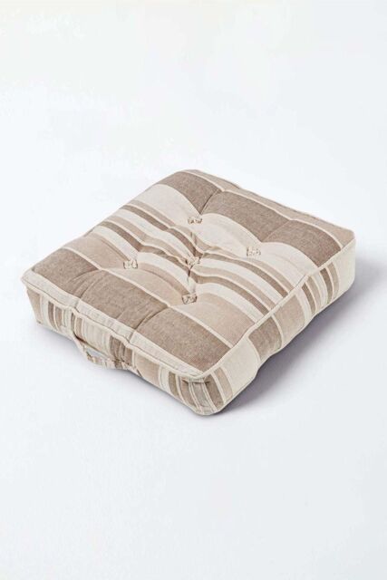 Homescapes Morocco Striped Cotton Floor Cushion in Beige - Size: 40 cm x 40 cm - image 1