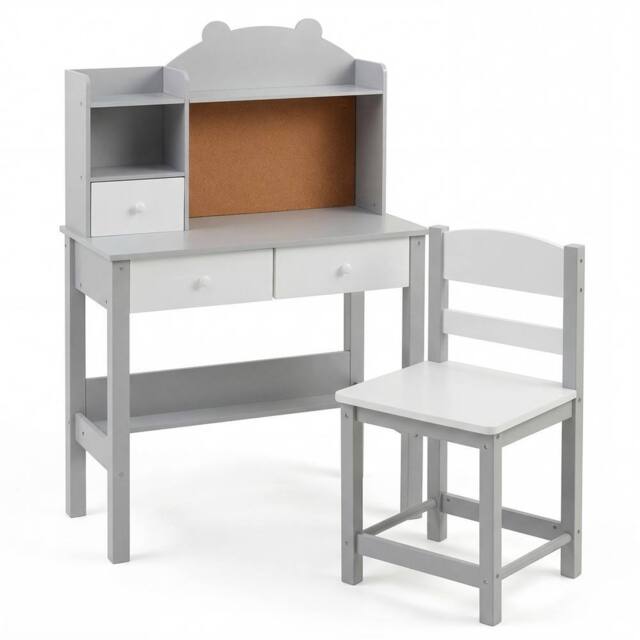 Havendro Grey Wooden Kids Desk Chair Set With Storage - image 1