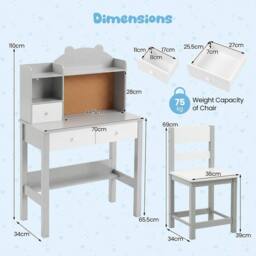 Havendro Grey Wooden Kids Desk Chair Set With Storage - thumbnail 2