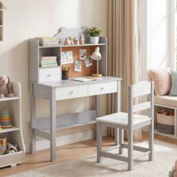 Havendro Grey Wooden Kids Desk Chair Set With Storage - thumbnail 4
