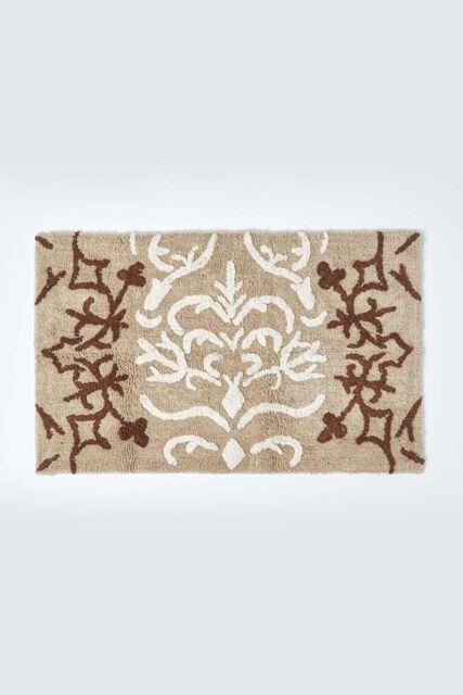Homescapes Damask Cotton Bath Mat Soft, Absorbent & Non-Slip in Beige - image 1