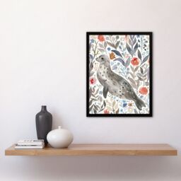 Artery8 Happy Seal with Coastal Wildflowers Watercolour Framed Wall Art in Grey - Size: A4 - thumbnail 4