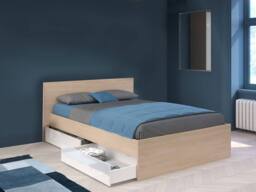 Vente-unique Bed With 2 Drawers 140 X 190 Cm - Natural & Gloss White + Bed Base in Light Oak - Size: Double - thumbnail 3