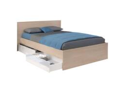 Vente-unique Bed With 2 Drawers 140 X 190 Cm - Natural & Gloss White + Bed Base in Light Oak - Size: Double - thumbnail 4