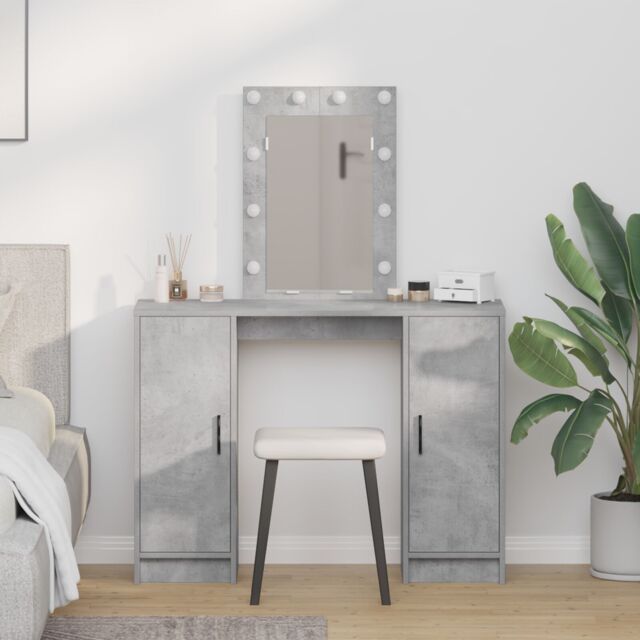 Berkfield Home Dressing Table with LED Lights¬†Concrete Grey 102x33x135 cm in Light Grey - Size: 102 x 33 x 135 cm - image 1