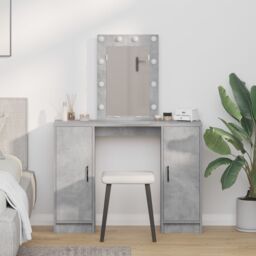 Berkfield Home Dressing Table with LED Lights¬†Concrete Grey 102x33x135 cm in Light Grey - Size: 102 x 33 x 135 cm - thumbnail 1